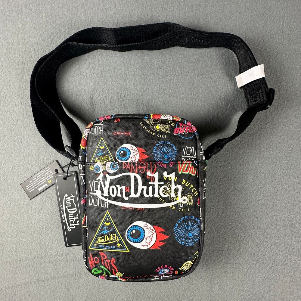 Von Dutch Jax Crossbody All Over Tattoos Sling Bag Y2K Black Flying Eye NWT